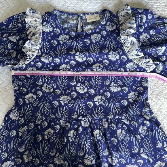 Universal Thread Blue Floral Print Puff 3/4 Sleeve Ruffle Top Blouse Size Small - Picture 12 of 16